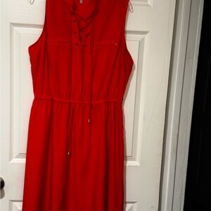 Speed Control Vibrant Red Lace-Up Midi Dress